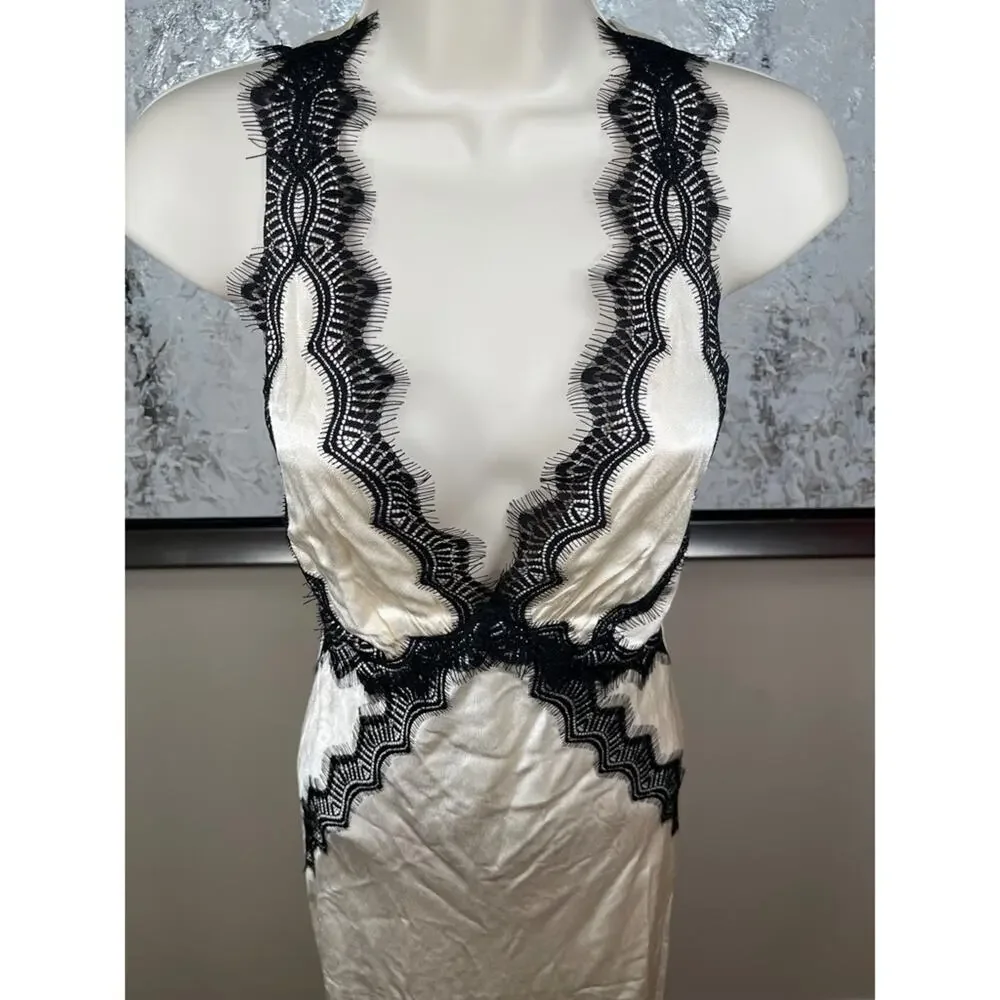 SHONA JOY Camille Lace Cross Back Midi Dress in Cream & Black Size 0 - Picture 7 of 12